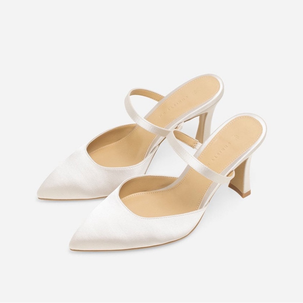 Ivory Satin Mules - Picture 2 of 6
